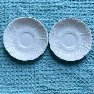 (2) COALPORT Countryware White Leaf Pattern Bone China Saucers made in England